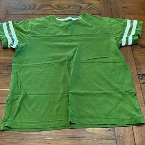 Green Youth Tee Shirt with white stripes on the sleeves